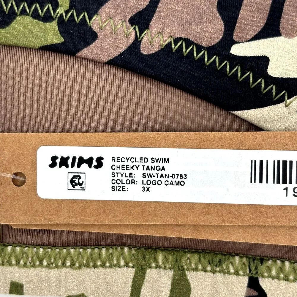 Skims Size 3X Recycled Swim Bikini Bottom Logo Cheeky Tanga Camo Print NWT